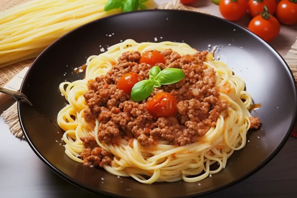 Macarrão na manteiga com carne moída delicioso