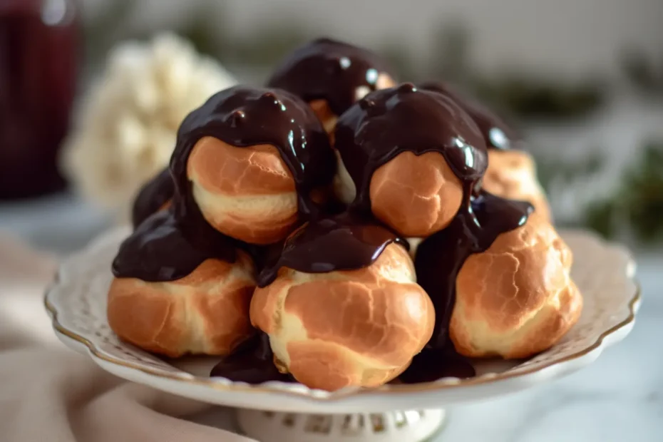 delicioso prato de profiteroles de chocolate 1